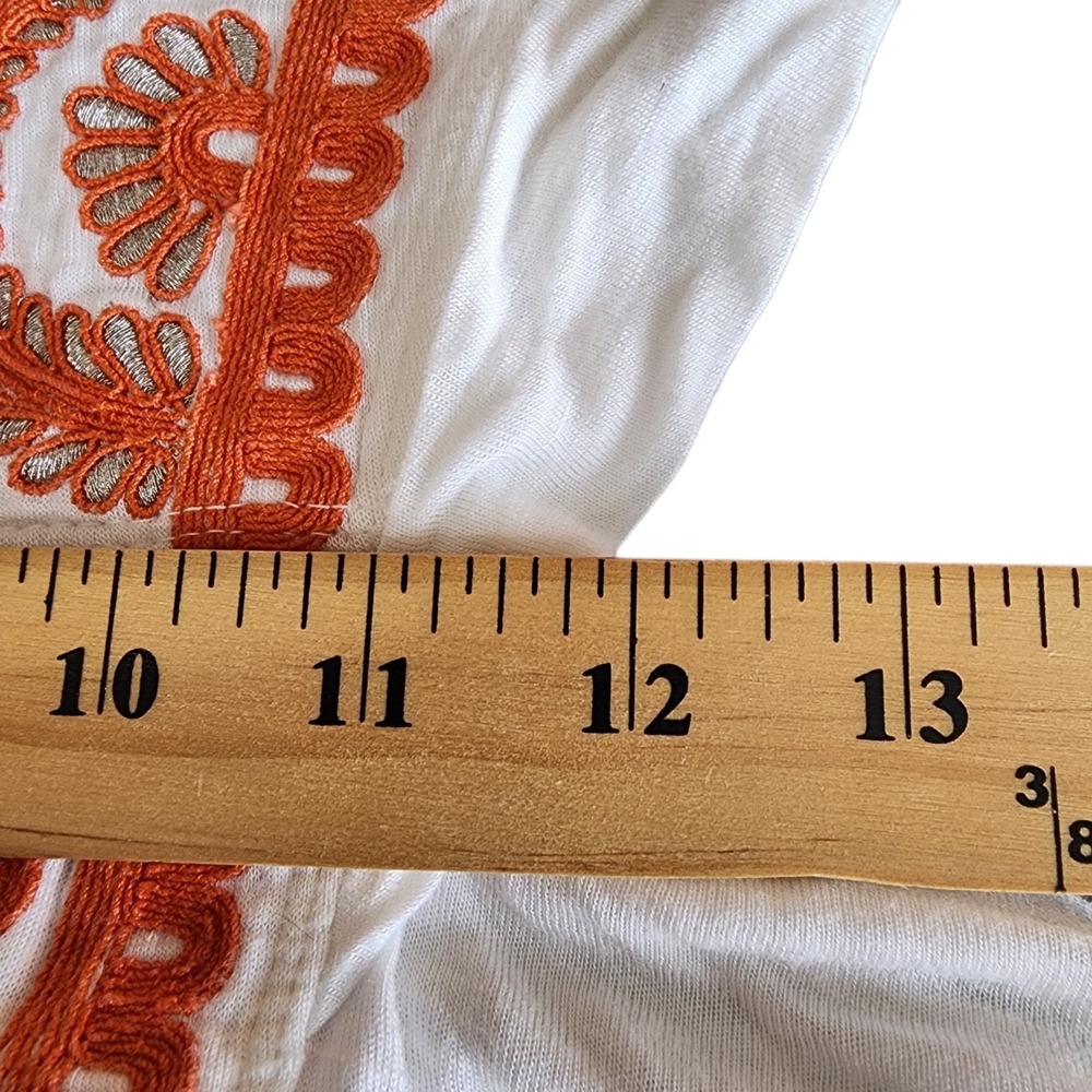 Free People Embroidered Boho Top Women's Large White Orange Tunic Blouse - Picture 11 of 12